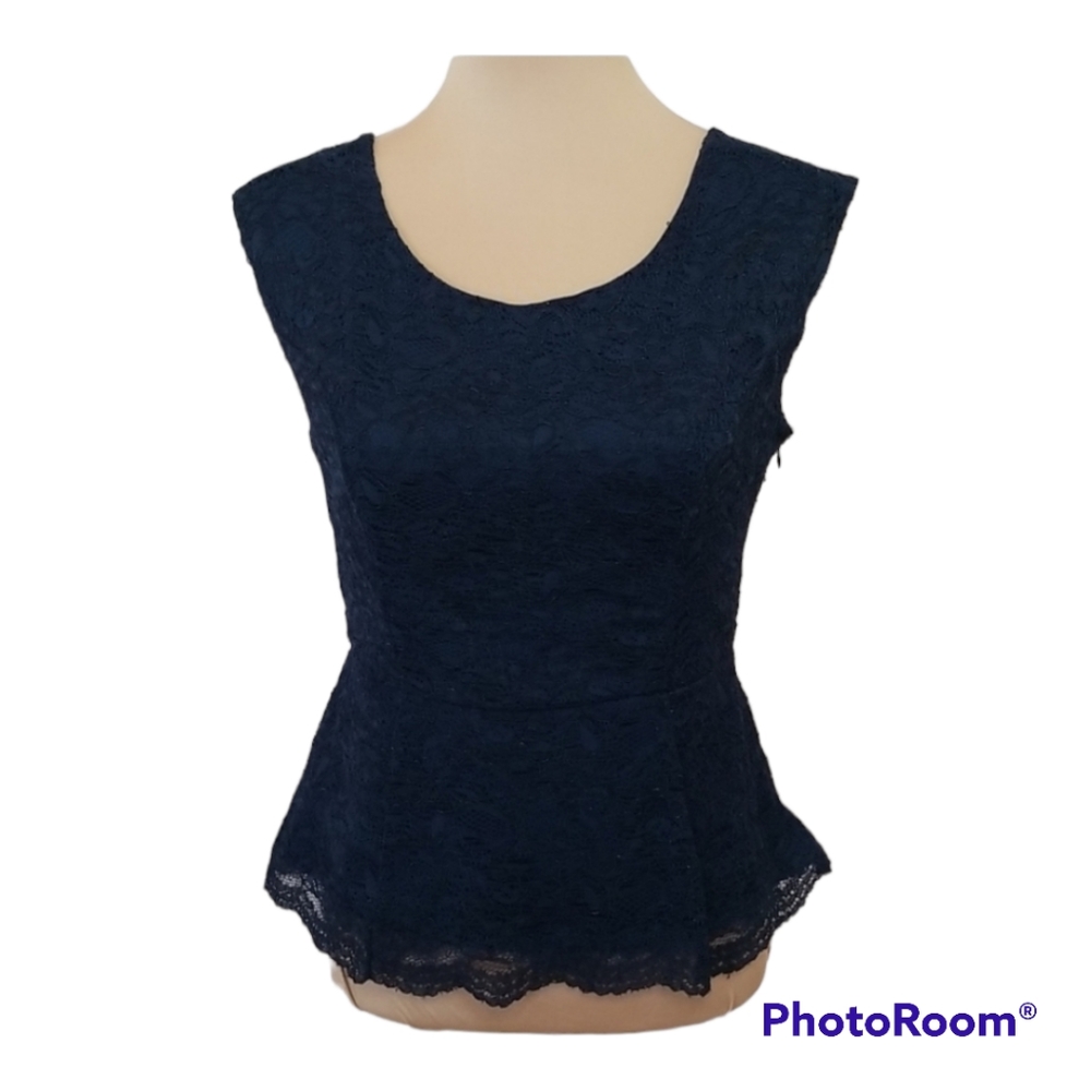 SOLD Forever 21 blue lace peplum top, size M